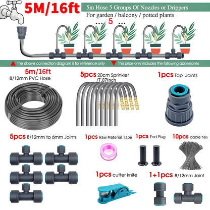 Adjustable Brass Fogging Spray Kit – 3/8" Flexible PE Hose Quick Connect Cooling & Dusting Garden Watering System