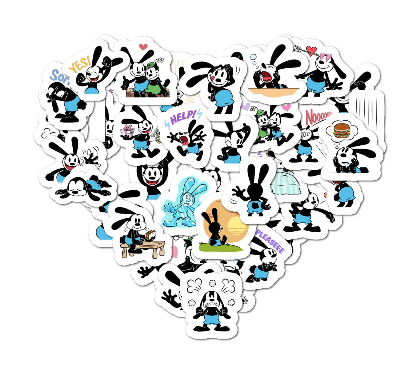40pcs Graffiti Oswald the Lucky Rabbit Stickers – Cute Cartoon Decals for Luggage, Laptop & Skateboard