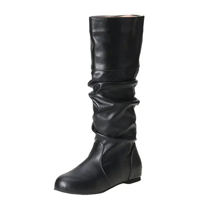 Women’s Mid-Calf Cowboy Boots – Flat Western Style Faux Leather Spring Autumn Shoes 35–43
