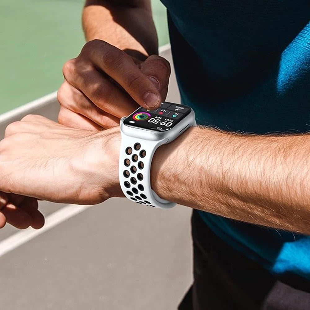 Silicone Apple Watch Strap - Breathable Wristband for Watch 11/10/9/8/7 Ultra 3/2 SE Series 49mm-41mm