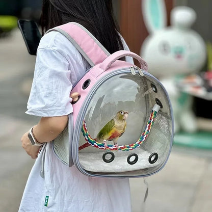 Bird Carrier Travel Backpack - Portable Acrylic Bubble Cage for Parrots and Small Birds, Outdoor Hiking & Travel Pet Bag