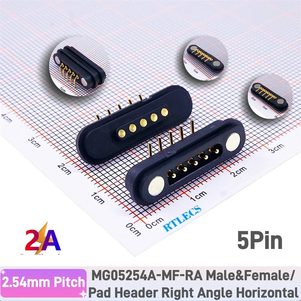 2A Waterproof Magnetic Pogo Pin Connector – 2.54mm Spring-Loaded DC Power Socket, 2-6 Positions