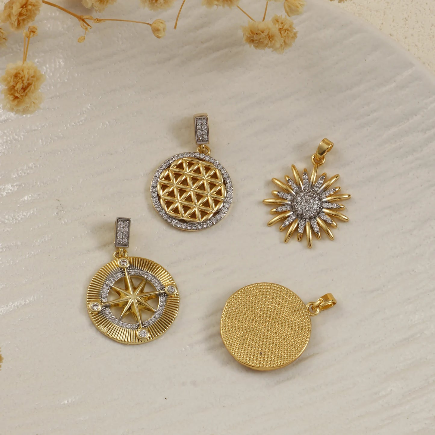 18K Gold Plated Sunflower Star Pendant – Brass Micro Pave Cubic Zirconia DIY Necklace Jewelry Making Charm