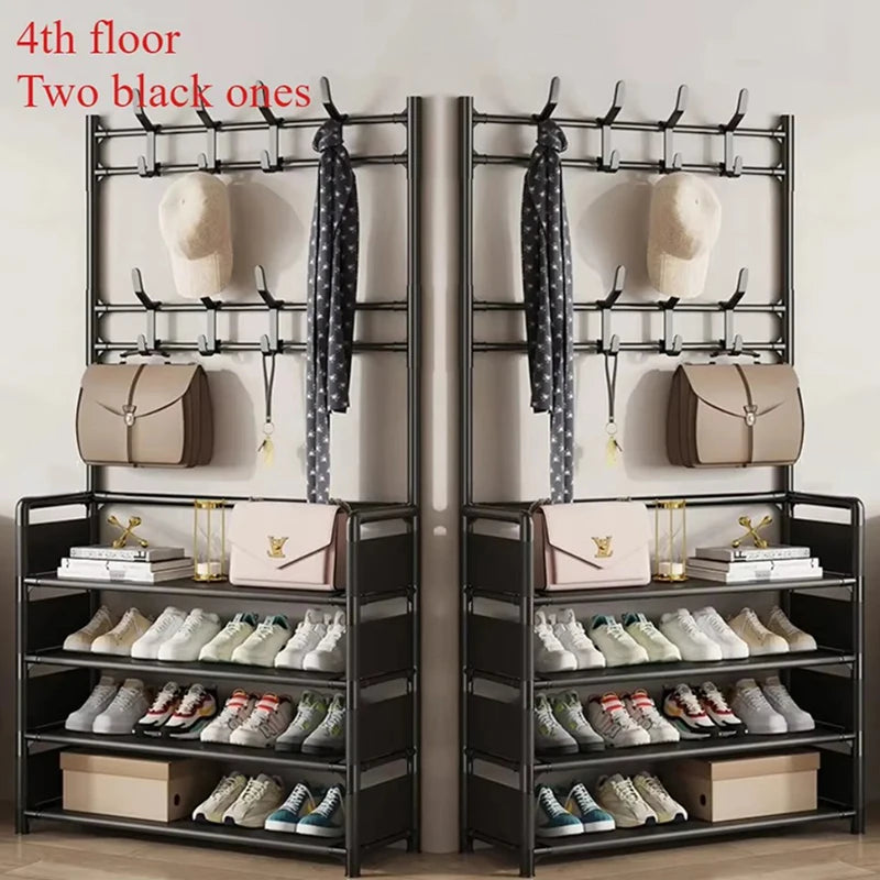 Multi-Layer Clothes Hanger & Shoe Rack – DIY Floor-Standing Hat and Shoes Organizer for Living Room Storage