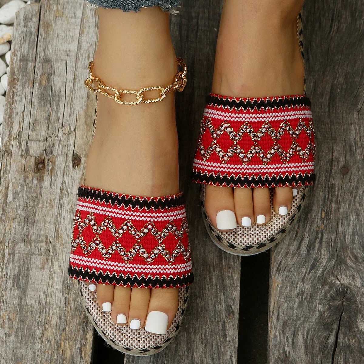 Bohemian Weave Women's Platform Slippers – Handmade Espadrille Sandals, Summer 2023 Beach & Casual Heels