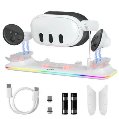 Charging Dock for Meta Quest 3 – Magnetic Charging Station for VR Headset & Controllers, Includes 2 Rechargeable Batteries