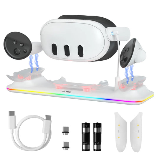 Charging Dock for Meta Quest 3 – Magnetic Charging Station for VR Headset & Controllers, Includes 2 Rechargeable Batteries