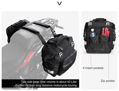 Rhinowalk Motorcycle Saddlebag 20L-30L – Universal Side Bag with Removable 100% Waterproof Inner Liner for Travel Motorbike Luggage