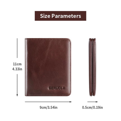 GERUOLA Vintage Genuine Leather Men’s Wallet – Ultra-Thin RFID Blocking Top-Grain Cowhide Multi-Card Holder with Secure Snap Button Slim Wallet for Men