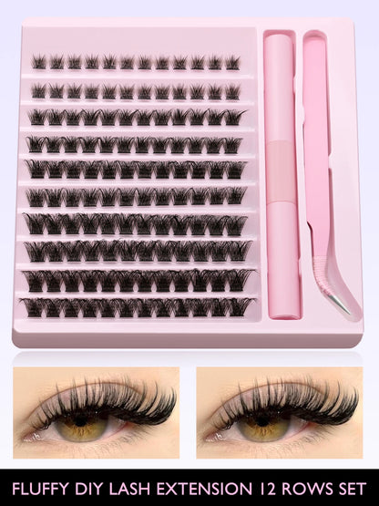 GROINNEYA Eyelash Clusters Kit – DIY Lash Extension with Bond & Seal, Waterproof Strong Hold & Tweezers