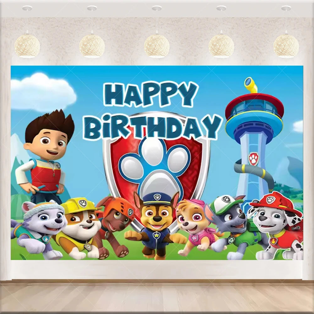 PAW Patrol Anime Birthday Party Backdrop – Puppy Dog Photography Background Cloth for Kids Birthday & Baby Shower Decorations Boy Gift