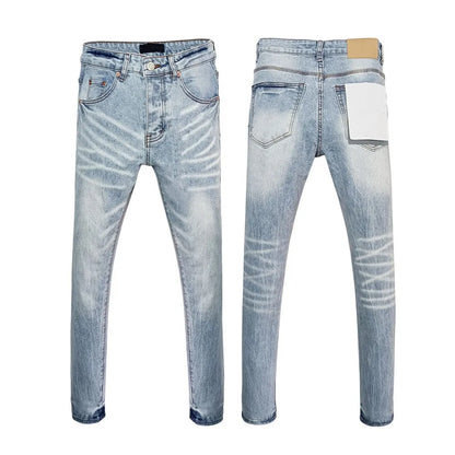 Men's Graffiti Washed Jeans - Retro Distressed Low Rise Skinny Denim Pants