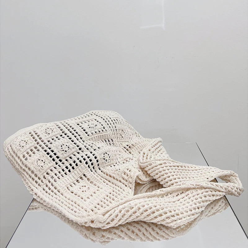 Women’s Crochet Tote Bag - Hollow Knitted Shoulder Handbag for Casual Shopping & Everyday Style