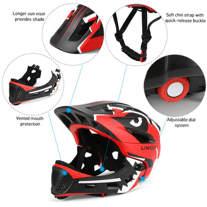 Kids Detachable Full Face Bike Helmet - Child Cycling, MTB, Skateboarding, Roller Skating & Motorcycle Sports Helmet