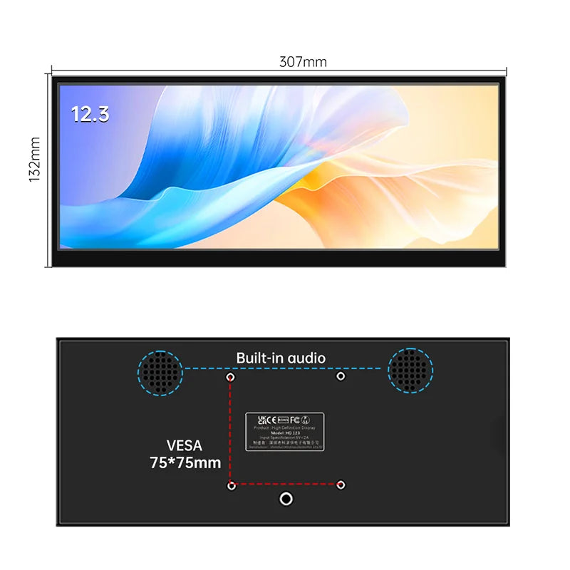 12.3-Inch Touchscreen Monitor - 1920x720 IPS LCD Display with HDMI & USB Type-C