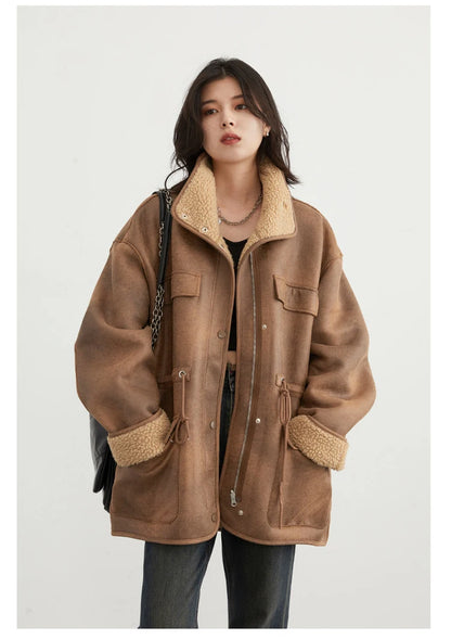 CHIC VEN Women's Reversible Jacket – Thick Suede, Motorcycle Style, Loose Fit Winter & Autumn Outerwear 2023