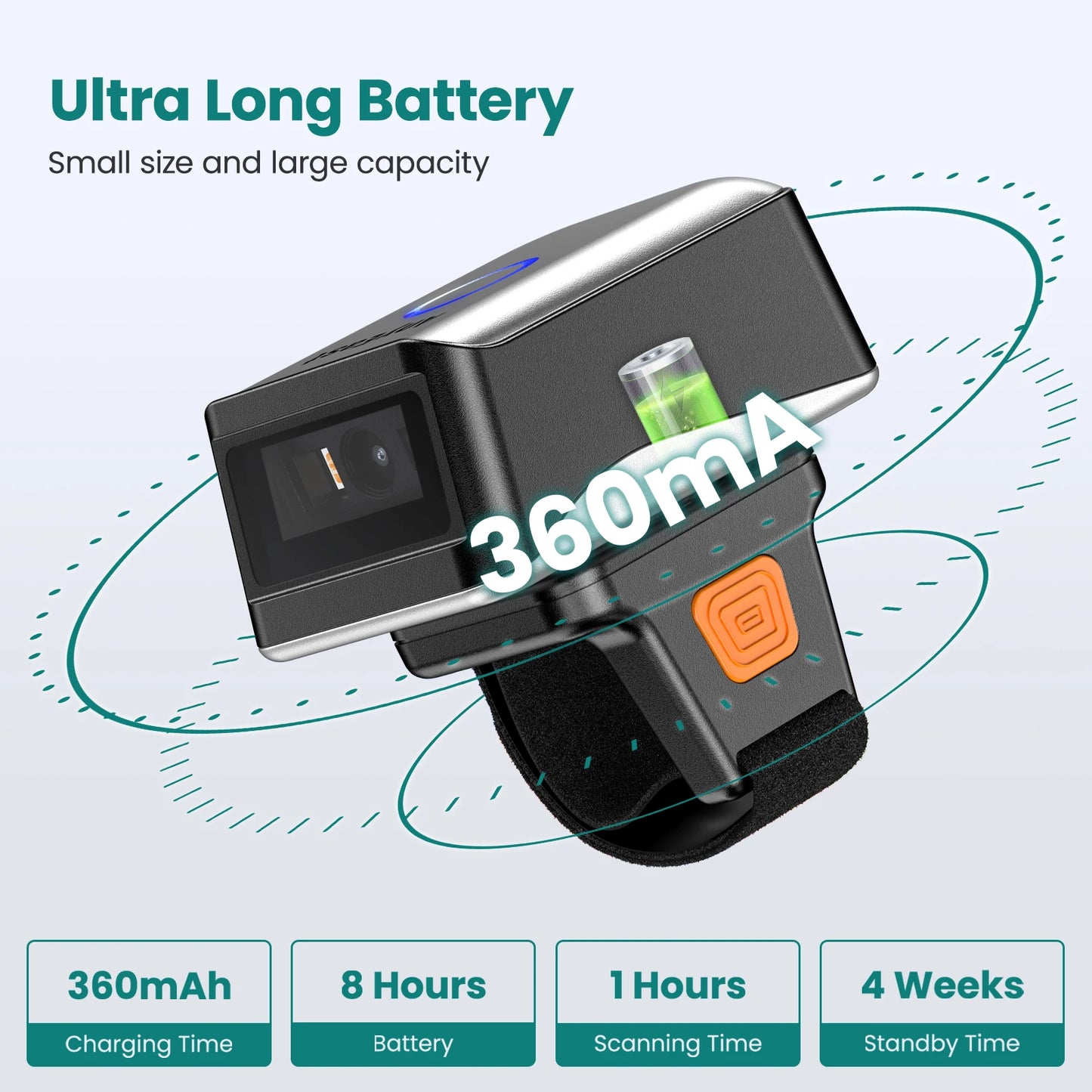 Bluetooth Mini Finger Barcode Reader | Wireless Ring Scanner for Android, iOS, PC | 2D PDF417 Data Matrix | Portable Ring Scanners