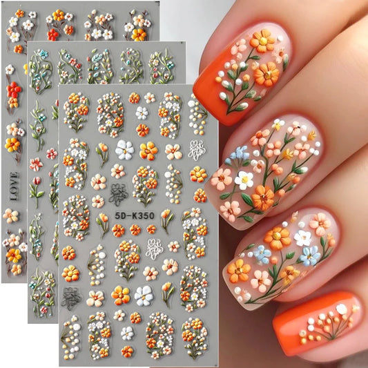 5D Daisy Nail Stickers - Embossed Spring Floral Self-Adhesive Decals for Acrylic Nail Art & DIY Manicure Decoration