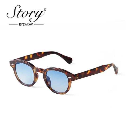 STORY Vintage Rivet Tortoiseshell Round Sunglasses — 2022 Retro Brand Design for Men & Women, Yellow & Blue Lens Shades S22728