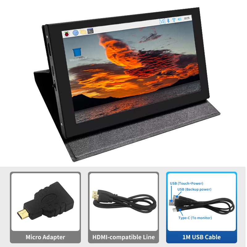 7 Inch IPS LCD Touch Screen – Mini HDMI-Compatible Display for Raspberry Pi 5/4, Windows PC, Game Console with Case Holder