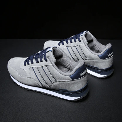 Men's Casual Artificial Leather Sneakers – Lightweight Breathable Lace-Up Flats for Spring & Outdoor Wear