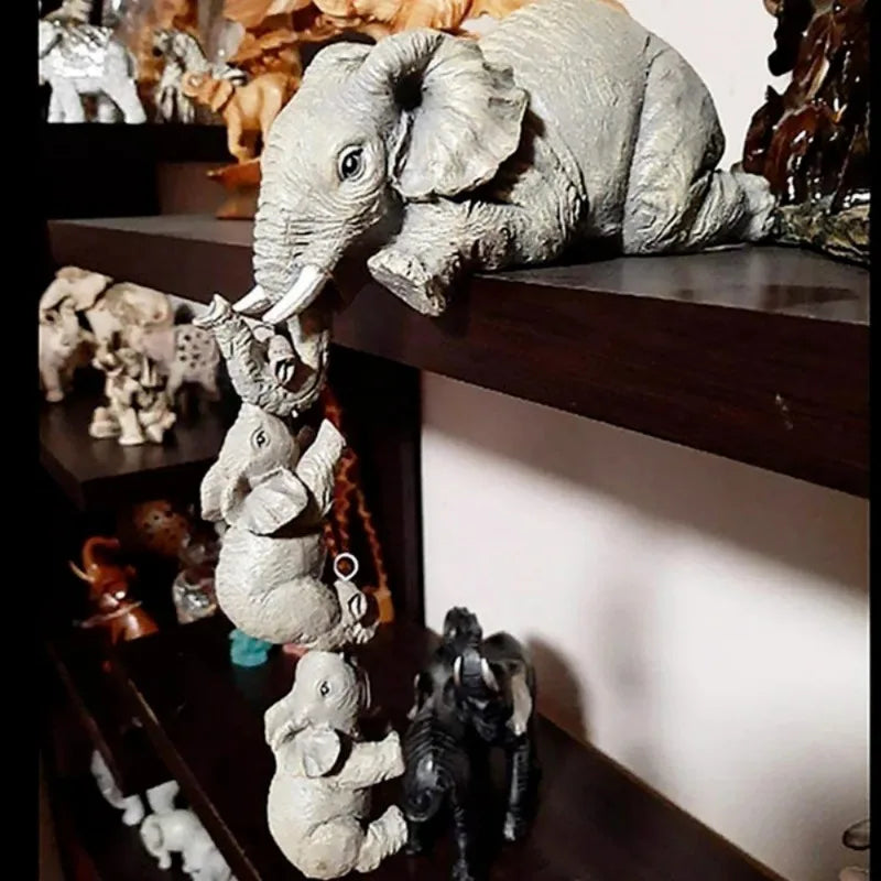 3-Pcs Cute Elephant Hug Baby Doll Set – Resin Handicraft Figurines for Home Decor & Gift