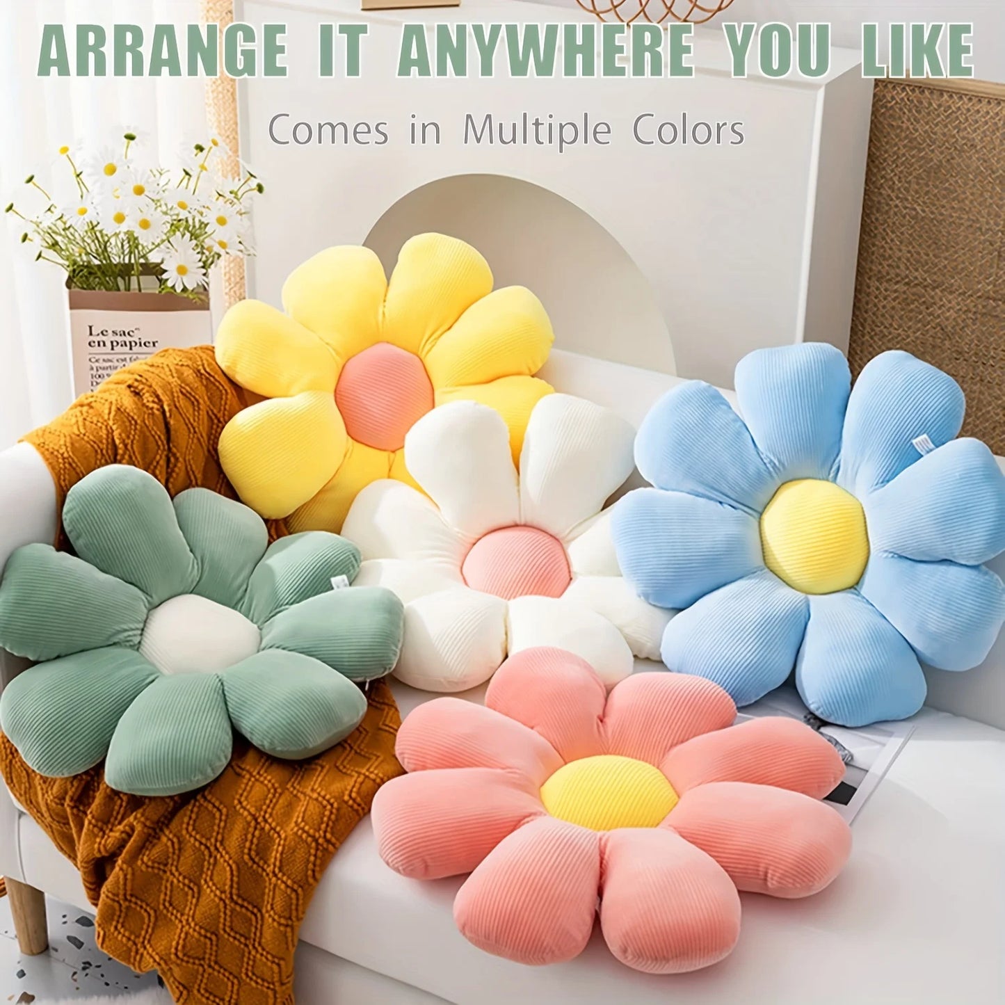 Sunflower Pillow & Daisy Seat Cushion – Plush Flower Mat for Office, Christmas, Halloween & Thanksgiving Gift