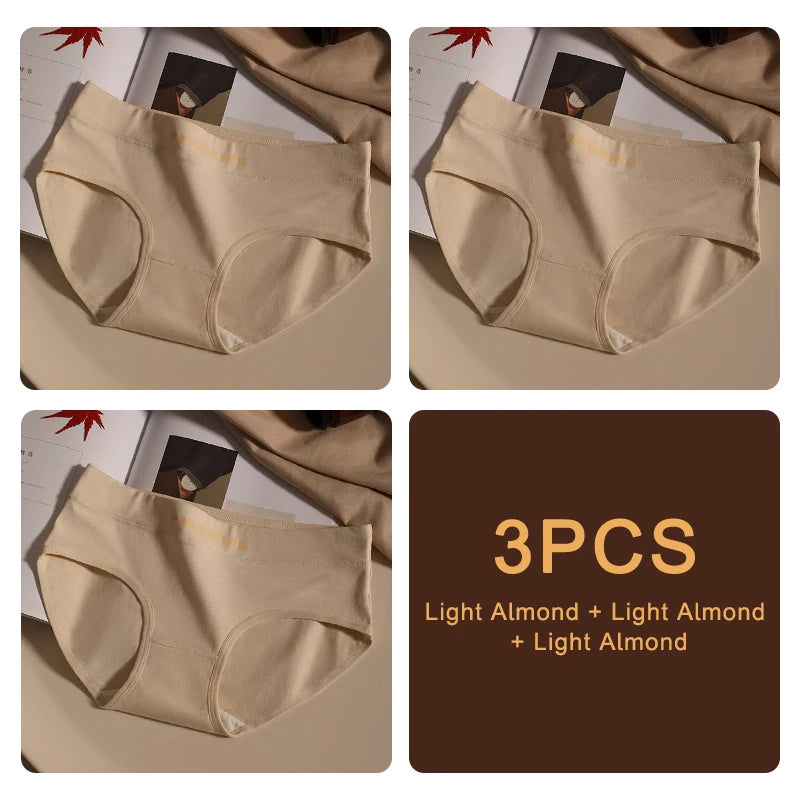 3PCS Seamless Women's Cotton Panties – Soft, Breathable, Large Size Sports Underwear Set