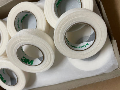 24pcs 3M Micropore Breathable Tape — 1/2" x 10yd Surgical Paper Tape for Lash Extensions & Sensitive Skin