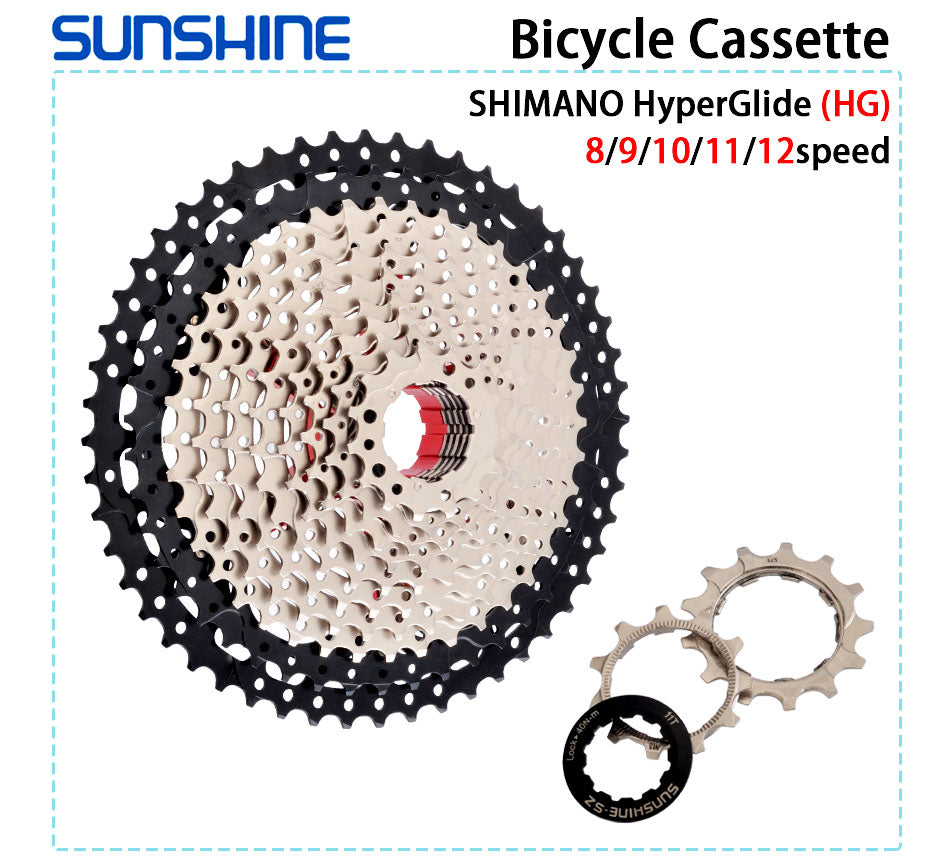SUNSHINE Bicycle Cassette 8-12 Speed Freewheel - 32T to 52T Sprocket for Shimano/SRAM HG Flywheel