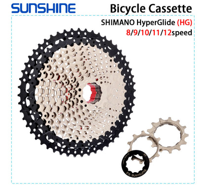 SUNSHINE Bicycle Cassette 8-12 Speed Freewheel - 32T to 52T Sprocket for Shimano/SRAM HG Flywheel