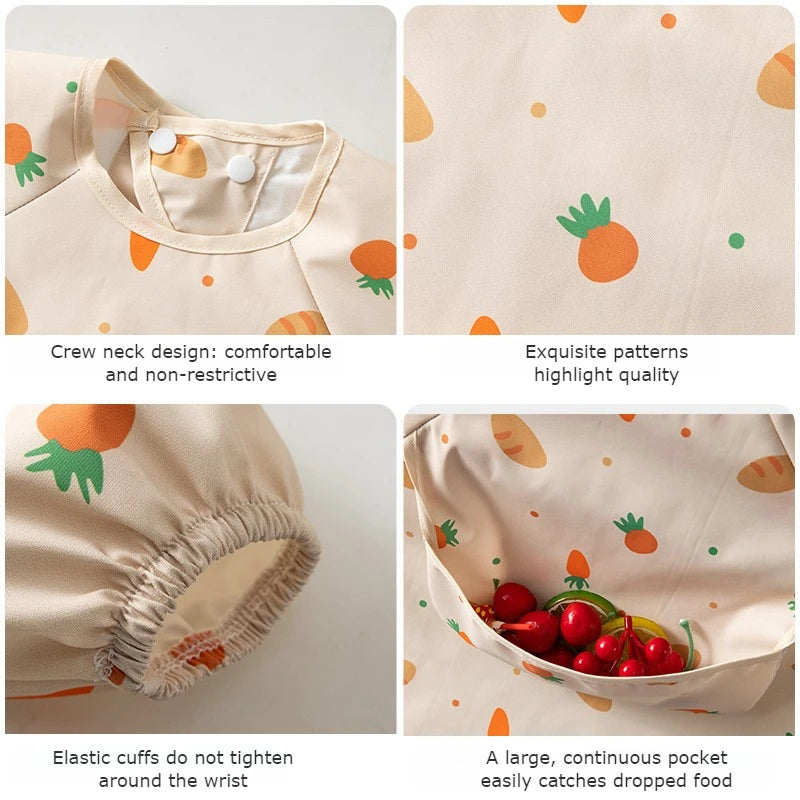 Waterproof Long Sleeve Baby Feeding Bib - Toddler Apron Smock with Food Catcher Pocket for Mess-Free Mealtime