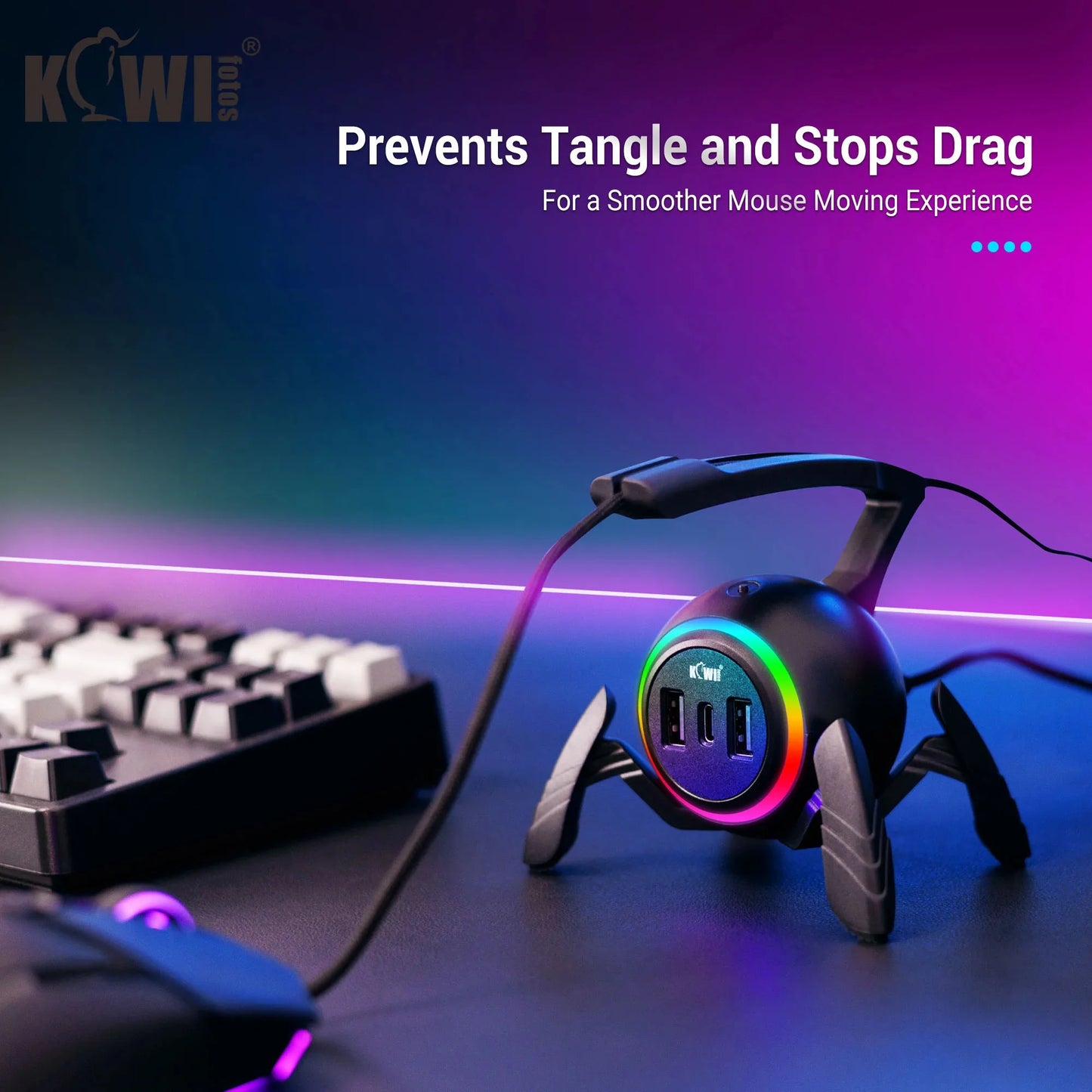 RGB Mouse Bungee with USB Hub – Flexible Mouse Cable Holder and Cord Organizer for Gaming and Esports