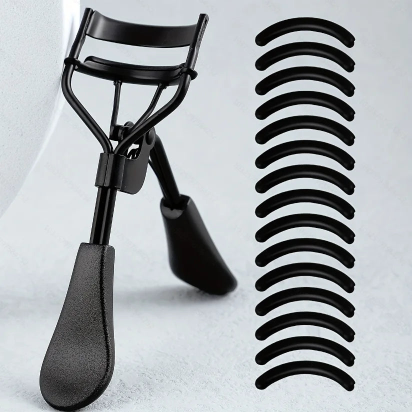 Portable Eyelash Curler - Stainless Steel Lash Curling Tool with 15 Silicone Pads