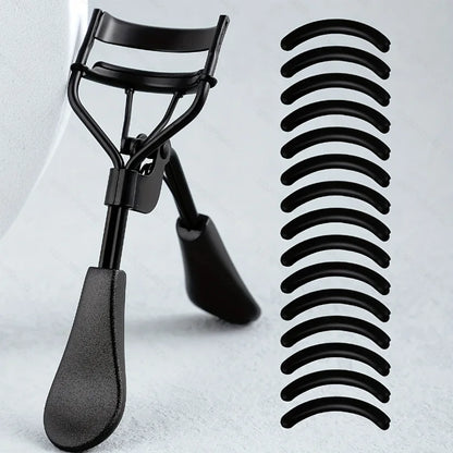 Portable Eyelash Curler - Stainless Steel Lash Curling Tool with 15 Silicone Pads