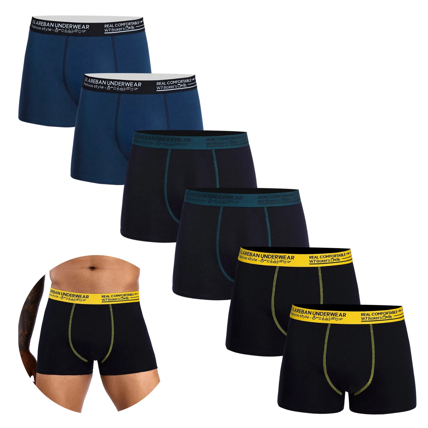 6-Pack 2024 Men’s Boxer Briefs – Cotton Fashion Underwear Set for Homme, Luxury Comfort Shorts
