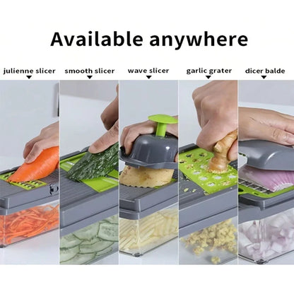 Multifunctional 14/16-in-1 Vegetable Chopper – Kitchen Food Grater, Slicer & Dicer with Handle