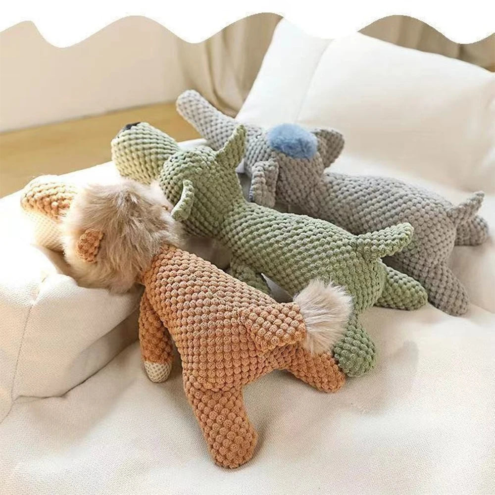 Plush Dog Chew Toy - Bite-Resistant Squeaky Teeth Cleaning Toy for Small Dogs