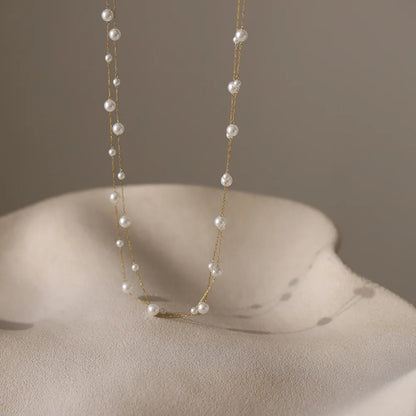 316L Stainless Steel Pearl Chain Necklace for Women, Waterproof Metal Collar Jewelry, Elegant Temperament Gift Bijoux