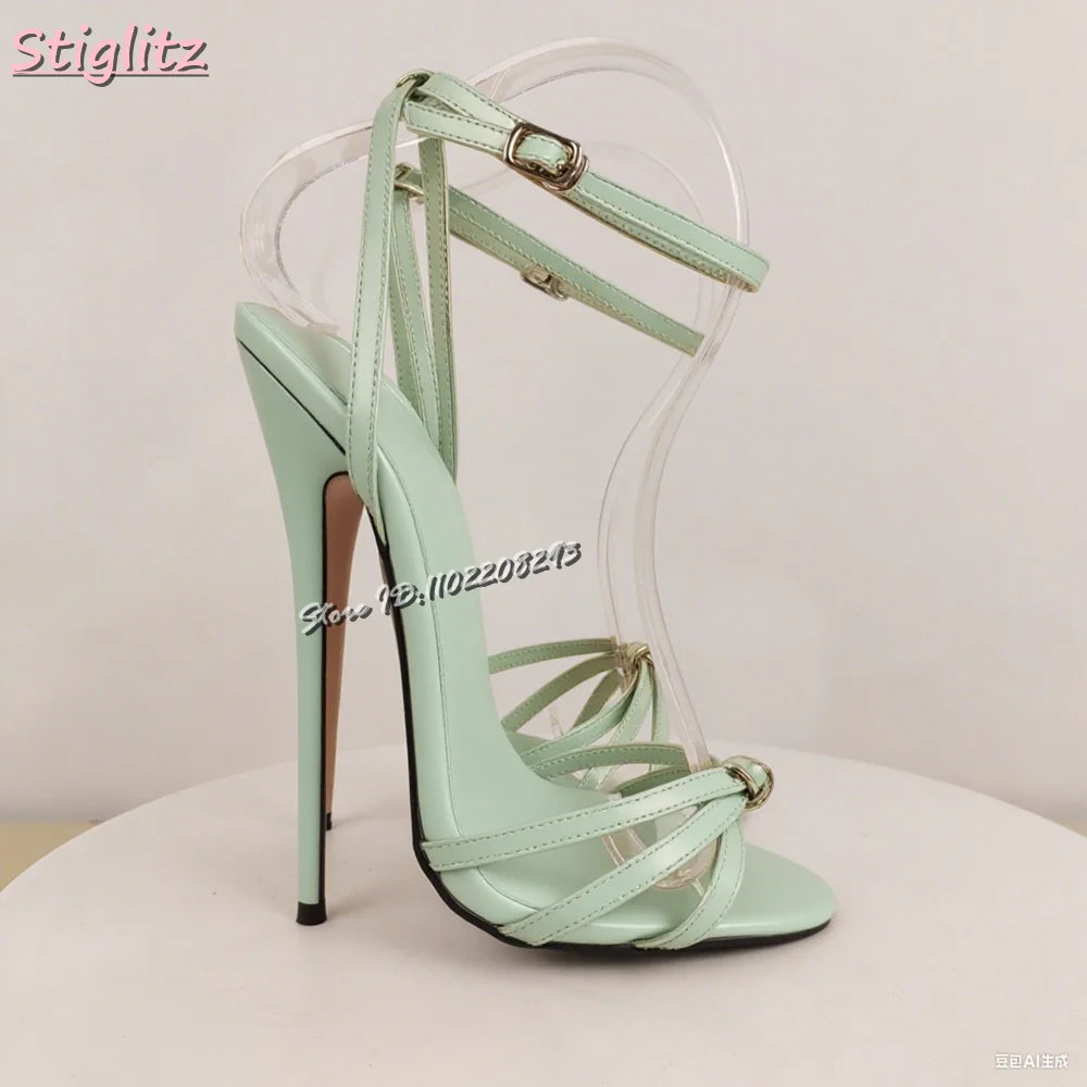 Women’s Gold Cross-Tie Stiletto Sandals — Open Toe Super High Heel Summer 2025 Shoes