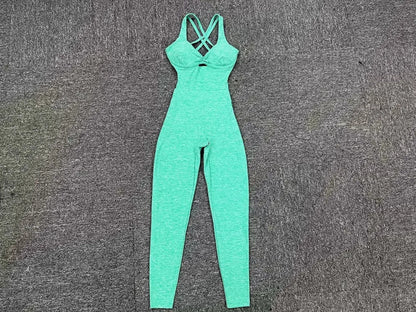 Women’s Black Sporty Jumpsuit – 2025 Workout Yoga Gym Set with Push-Up Fitness Overalls