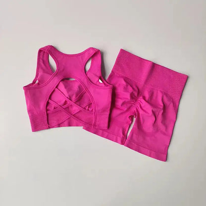 2-Piece Women’s Seamless Yoga Set – Sexy Sport Bra & High-Waist Shorts, Sleeveless Gym Fitness Workout Sportswear
