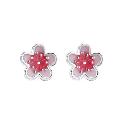Pink Cherry Blossom Stud Earrings – 925 Sterling Silver CZ Flower Jewelry Gift for Women, Valentine’s Day and Special Occasions
