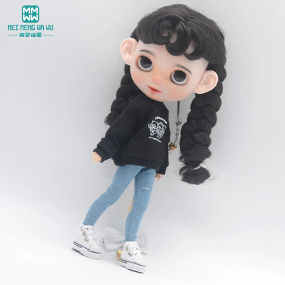 Blythe Doll Clothes – Fashion Tops, Black & White Shirts with Jeans & Plaid Pants for Azone OB22/OB24 Dolls