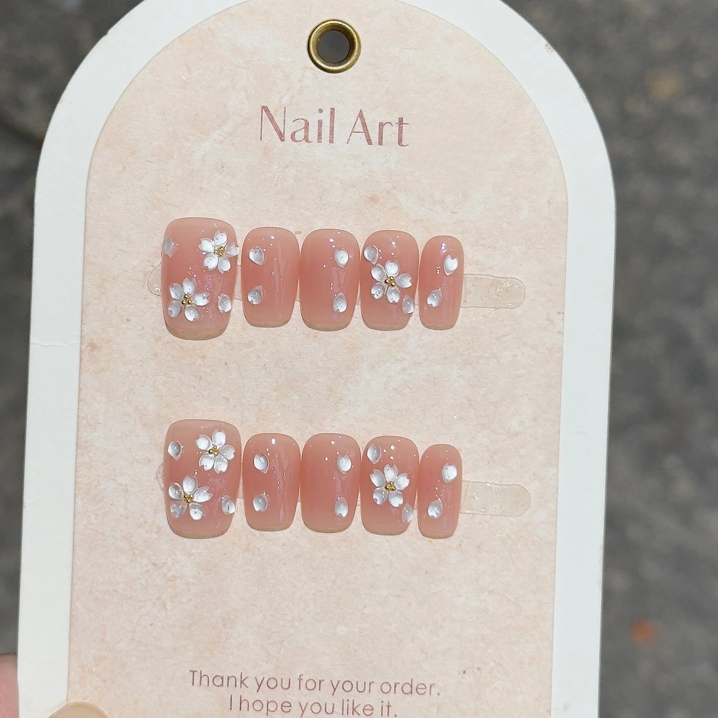 10 Pcs Handmade Short Square Press-On Nails – Full Cover Flower & Cat Eye Ballet False Nails Manicure Tips