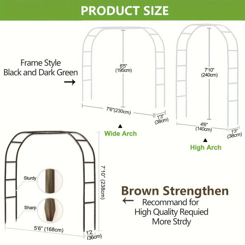 100 Inch Metal Garden Arch – Heavy Duty Steel Frame with Gothic Style, Wedding Arch for Lawn & Rock Climbing