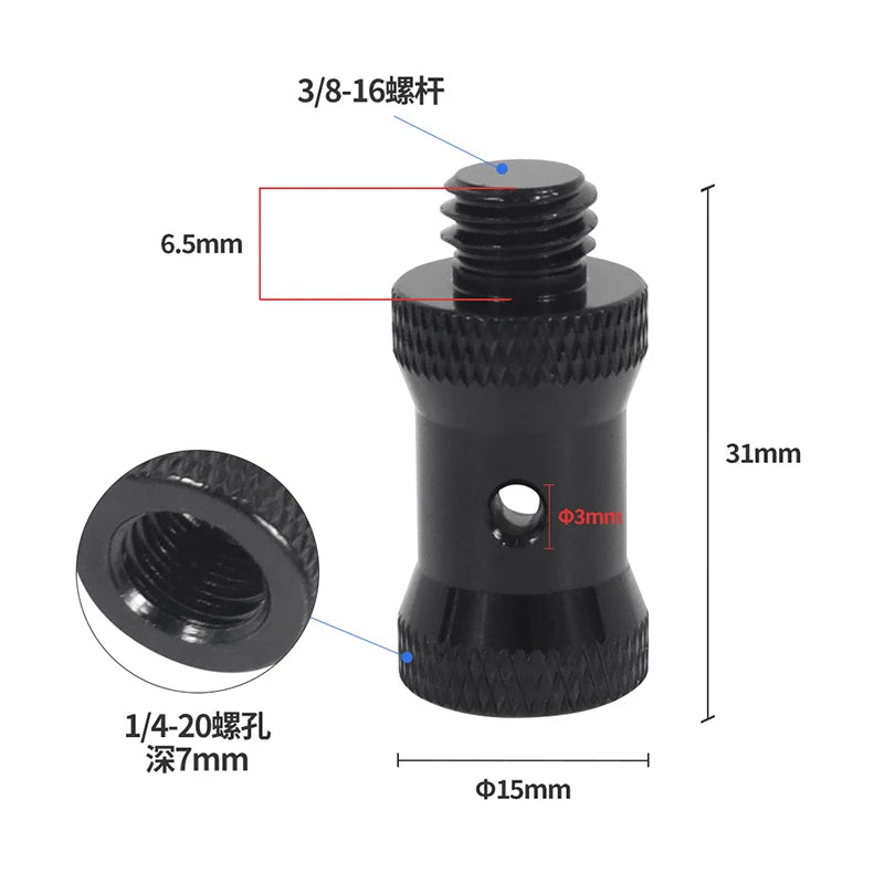 Reinforced Camera Screw Adapter - 1/4 to 3/8 Inch Male Female Thread Converter for Tripod Monopod Ball Head Light Bike Mount
