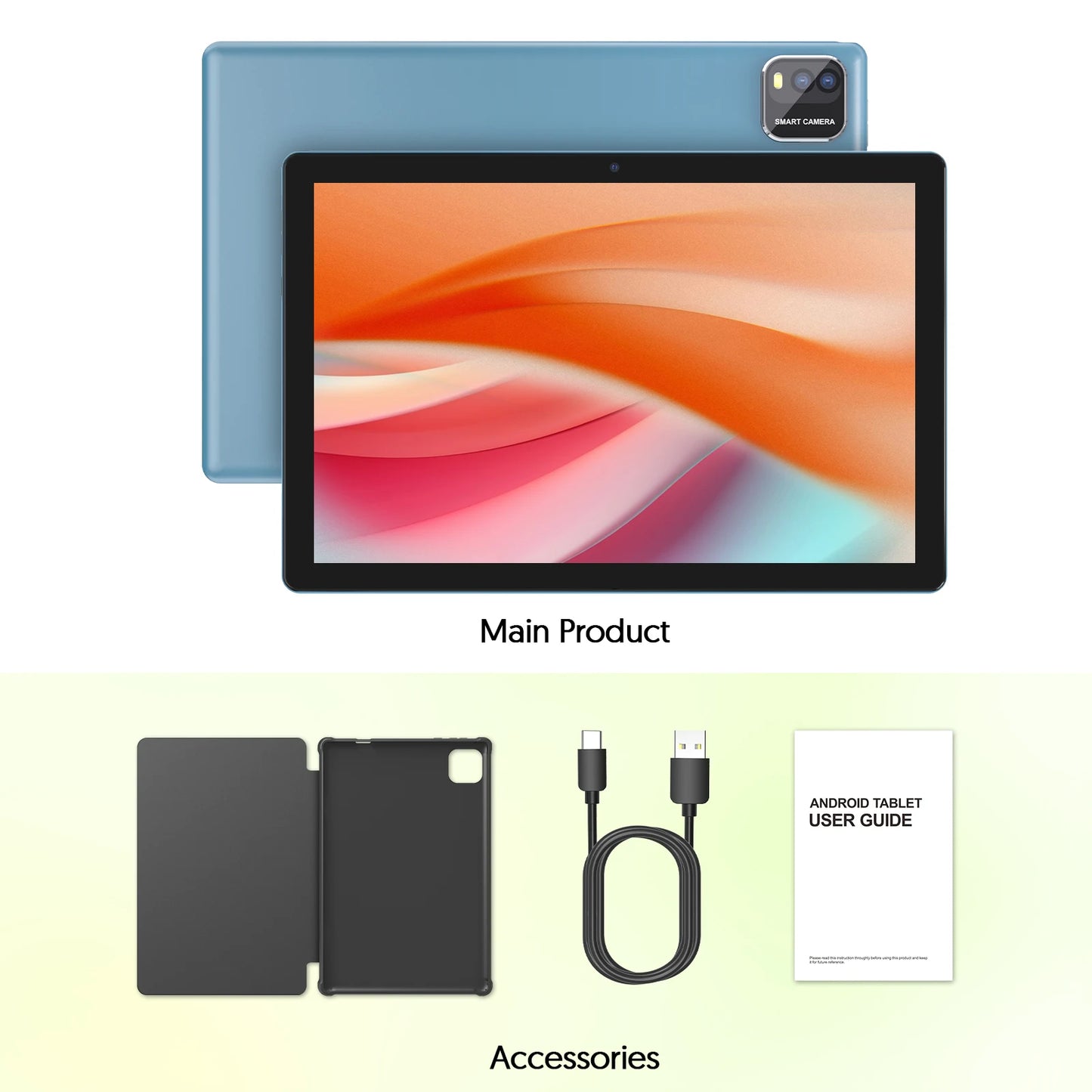 BAKEN 10″ Android 15 Tablet — Quad-Core, 12GB RAM + 64GB Storage, 5G WiFi, 1280×800 Display, Dual Cameras