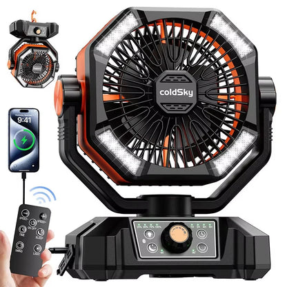 coldSky Portable Camping Fan — 4 LED Lanterns, 8 Speeds, 20000mAh Battery for Outdoor Use
