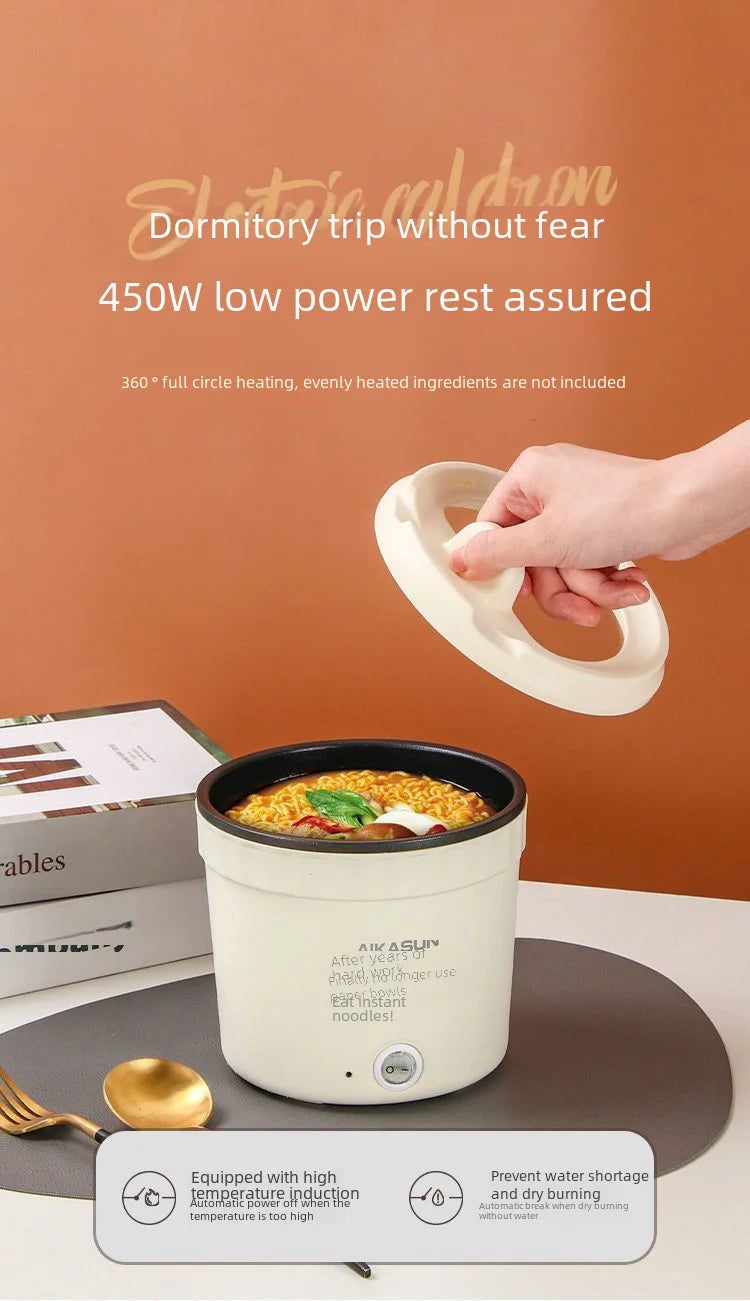 450W Mini Electric Cooking Pot – Multifunctional Rice Cooker, Hot Pot, Noodles, Porridge & Frying Pan